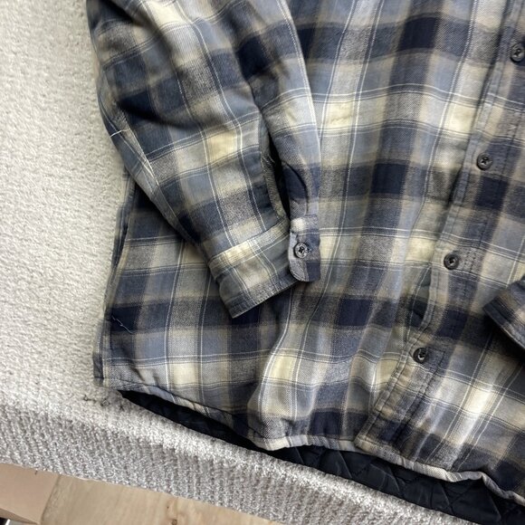 Wrangler Hooded Flannel Quilted Lined Shirt Jacket Men’s 2XL Blue Button Up - Picture 6 of 16